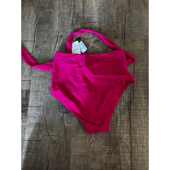 J Crew High Waisted Tie Waist Bikini Bottoms Fuchsia Pink Size M Style AY335 - Picture 4 of 4